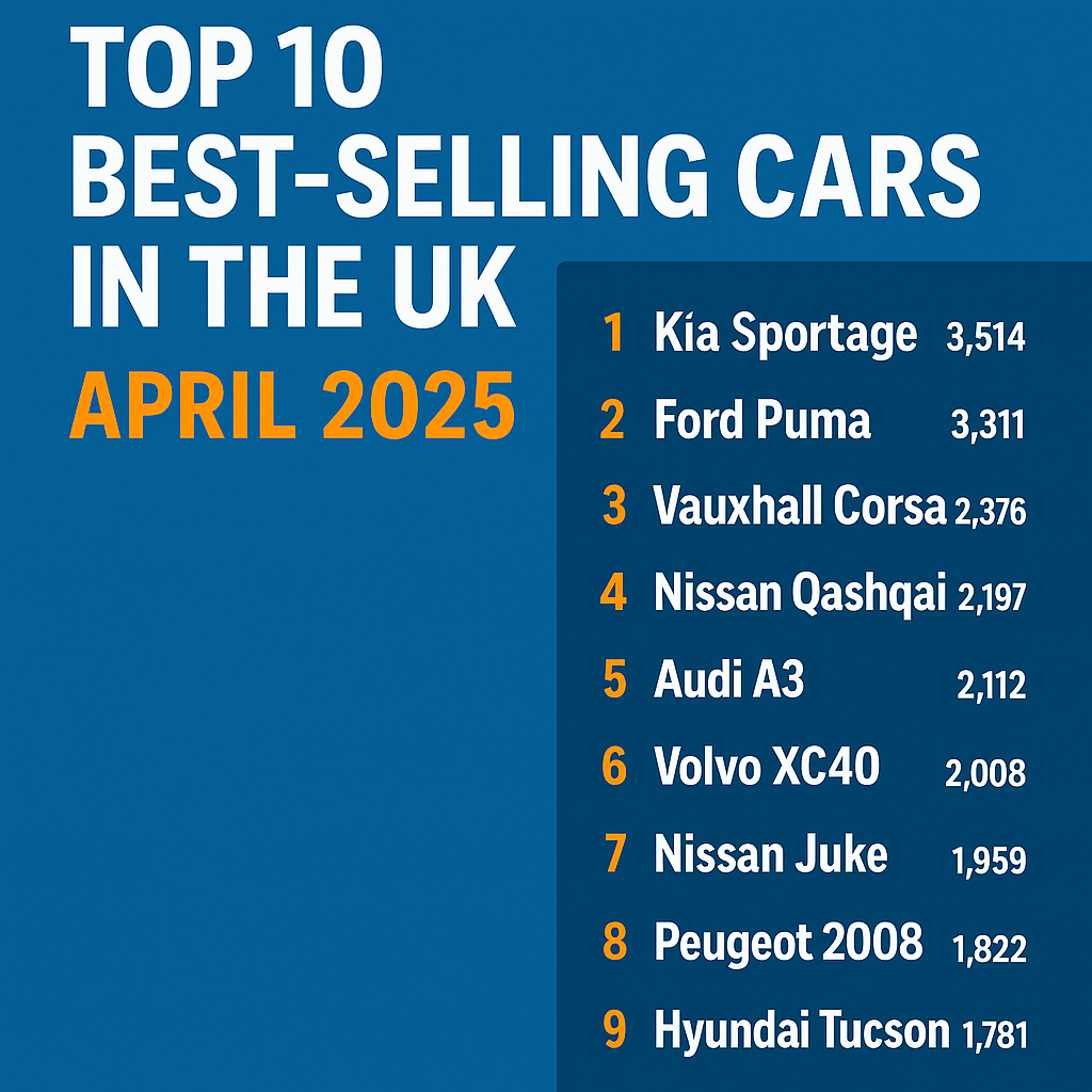 Discover the top 10 best-selling cars in the UK for April 2025. See which models dominated the charts and why the Kia Sportage took the top spot